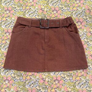 Twee Style Brown Pinstripe Mini Skirt with Belt